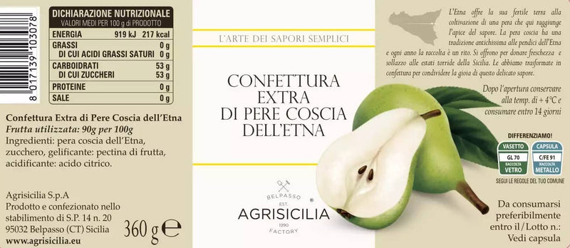 Agrisicilia - Coscia dell'Etna Pear Extra Jam — 360g - Agrisicilia - Olivo.fi